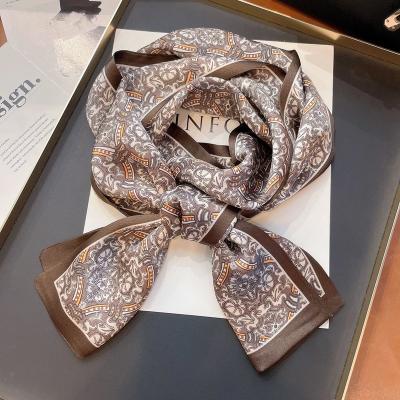 China Fall color 100% small square silk scarf coffee all-match spring high-end mother's gift mother's gift shawl for sale