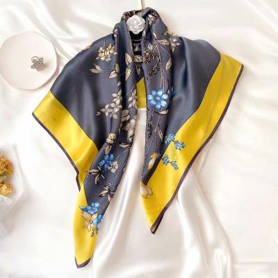 China Big Square 90cm Scarf Celebrity Same Style Autumn Winter Fashion All-match Silk Scarf Women's Net Red Silk Shawl Outer Wear Scarf for sale