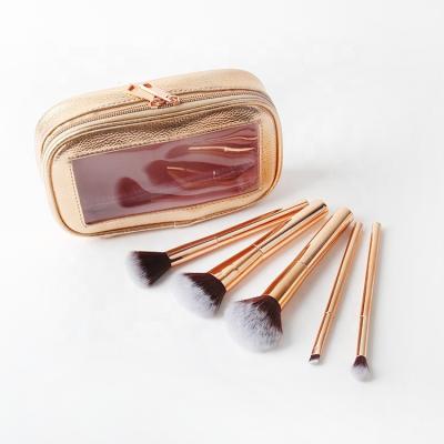 China Angular Blush 5pcs Portable High Quality Beauty Makeup Soft Fluffy Brush Set With Zipper Lock Bag For Travel for sale