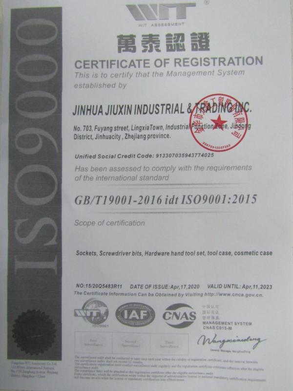 ISO9001 - Jinhua Jiuxin Industrial & Trading Inc.