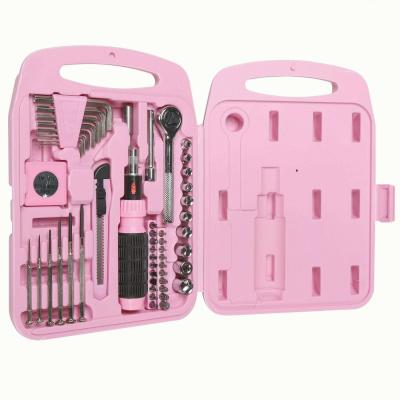 China Pink Color Ladies Repair 55PCS Tool Kit Household Use Portable Ratchet Handle Tool Kit for sale