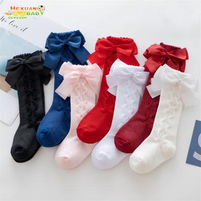 China Solid Color Baby Kids Bow Breathable Soft Cotton Long Knee High Stocking Socks for sale