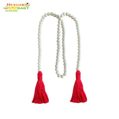 China Rustic DIY Food Grade Bead Farmhouse Decor Accessories Handmade Wooden String Tassel Beads Prayer Beads Wall Hanging Nursery for sale