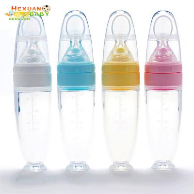 China Best BPA Products Hot Selling Silicone Bottles Free-Selling Baby Squeezable Feeding Bottle With Spoon For Newborn for sale