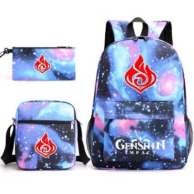 China With 3Pcs USB Game Genshin Backpack Cosplay Canvas Children Kids Schoolbag Travel Bag Back To School Bookbag Usb Charging Backpack for sale