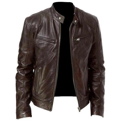 China Windproof Motorcycle Jacket PU Leather Jacket Men Plus Size With Pocket Plain Dyed 444534 for sale