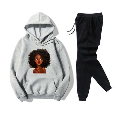 China 2022 New Waterproof Two Piece Women's Afro Black Girl Hooded Sweater Printed Casual Sweater Women's Sports Clothing for sale