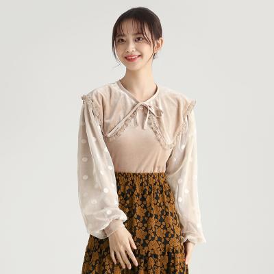 China Casual Knitted Large Collar Women's Tops Anti-Pilling Ladies Blouses for sale