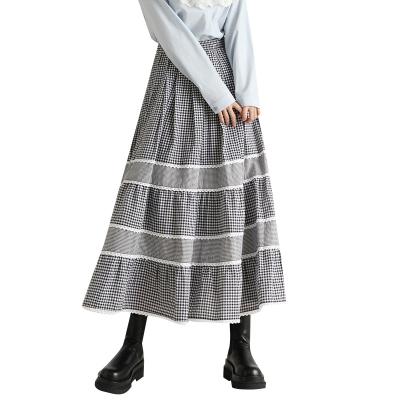 China OEM ODM Anti-Static Japanese Style Skirts Long Tiered Gingham Skirt Women's Maxis for sale