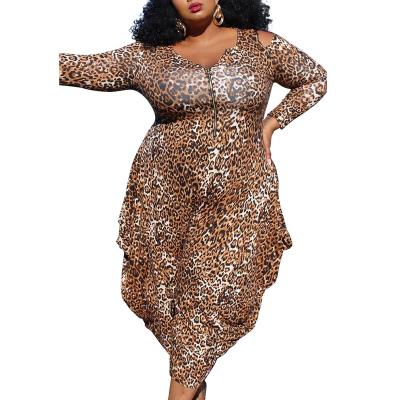 China All-match Viable Casual Strapless Zipper Popular Fashion Color Leopard Print Outfit Plus Size Women Overalls for sale