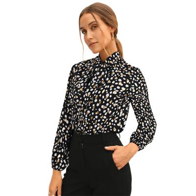 China 2021 Fashion Autumn Women Clothing Long Sleeve Chiffon Print Blouse Office Work Wear Shirt Women Breathable Slim Top for sale