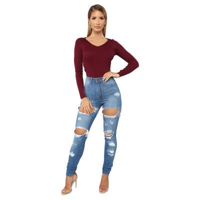 China New Arrival QUICK DRY Plus Size Denim Ripped Pants Stylish Mujer Jean Destroyed Jeans Women Ladies Trousers for sale