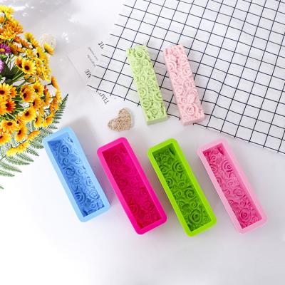 China M324 DIY Rose Flower Toast Mold Silicone Viable Rectangular Handmade Loaf Soap Mold for sale