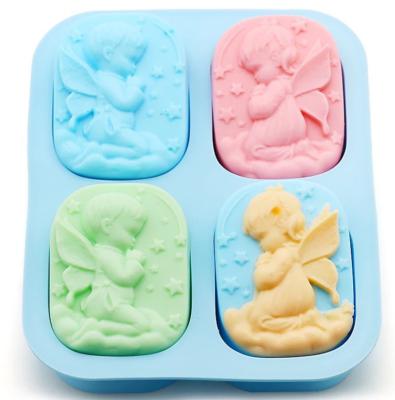 China M525 Sustainable Hot Sale 4 Cavities Boy Girl Angle Form Soap Molds Silicone Handmade Angle Wings Silicone Soap Molds for sale