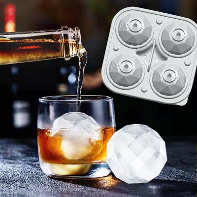 China M504 Viable hot sale 4 cavity diamond ice ball silicone mold with lid ice tray ice maker silicone mold for whiskey for sale