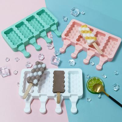 China Viable Supplier M506 Chinese Ice Cream Tools Maker Food Grade 4 Cavities Diamond Shape Silicone Popsicle Ice Cream Freezer Molds for sale