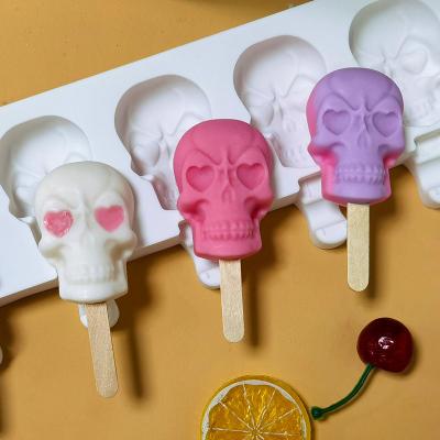 China New Hot Sale M507 Homemade 8 Holes Ice Cream Maker Food Grade Skull Silicone Popsicle Ice Cream Molds Viable for sale