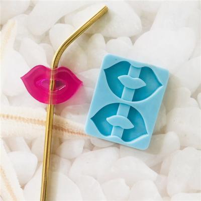 China LOW MOQ L049 DIY CUSTOM viable lip shape silicone straw toppers silicone molds for resin straw topper for sale