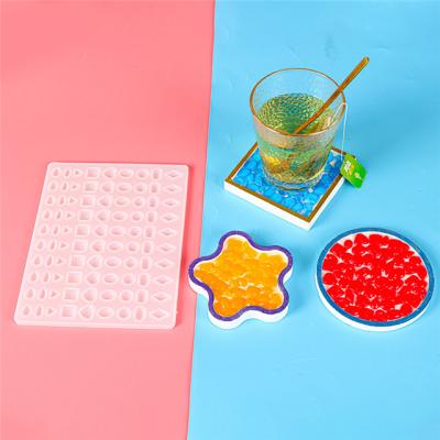 China Sustainable L8009 Epoxy Resin Craft Mold Mosaic Round Square Hexagon Heart Coaster Silicone Mold for sale