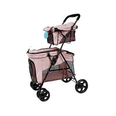 China Dogs Wholesale Small Medium Double Dogs Trolley Cheap Folding 6 Wheels Detachable Twin Pet Stroller for sale