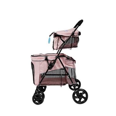 China Double Decker Double Layer Dogs Detachable Pet Carrier Deluxe Lightweight Decker Pet Stroller With 6 Wheel for sale