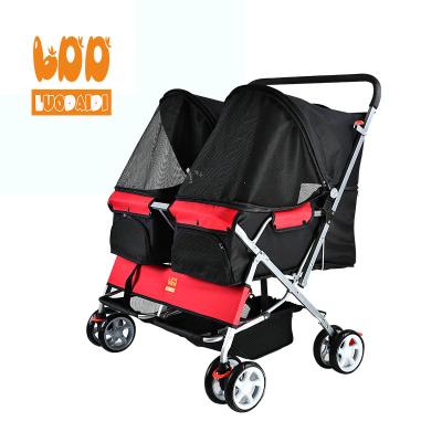 China Factory Wholesale 2 Viable Dogs Folding Trolley Twins Pet Stroller Double Dog Stroller Dog Pram for sale