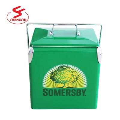 China Sustainable 13l Metal Portable Drink Cooler With Lid Retro Cooler Box Beer Cooler for sale