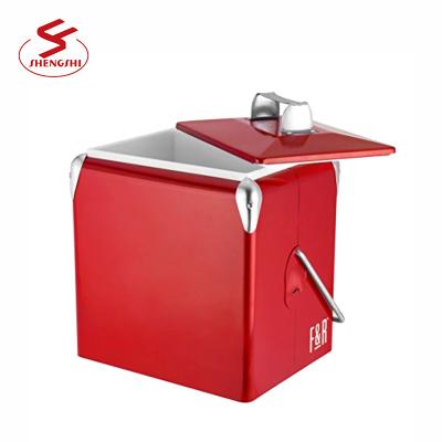 China Sustainable Classic Retro Vintage Metal Drink Cooler Box Steel Outdoor 6 Packs Can for sale