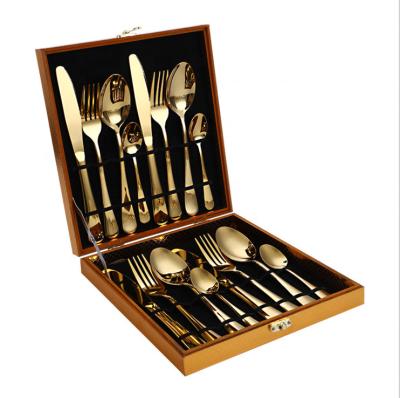 China Sustainable Multicolor Flatware Sets With Wooden Box Luxury Cutlery Set Stainless Steel Spoon Set for sale