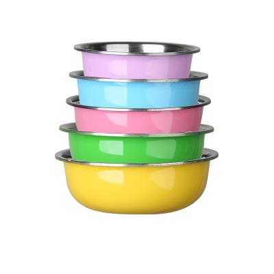 China RONGYE Mixing Bowl Sustainable Colorful Round Nesting Salad Stainless Steel Bowl Serving Set for sale