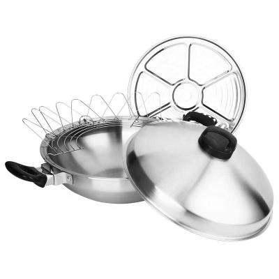 China RONGYE Multifunctional Viable Chinese Wok Pan Divider Fryer 304 Stainless Steel Wok With Oil Purifier Steamer for sale