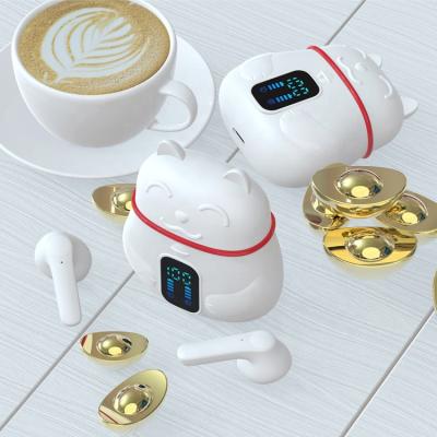 China Fortune Cat TWS Earbuds Cartoon Design Fortune Cat TWS Earphone Kids Headphones LED Display Wireless Headset for sale