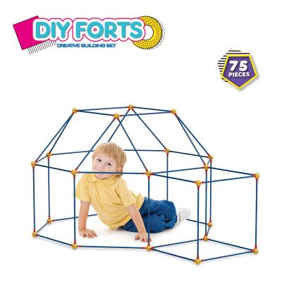 China 75 PCS Non-Toxic STEM DIY Construction Fort Building Play Tent with Balls and Poles for Kids Indoor Outdoor for sale