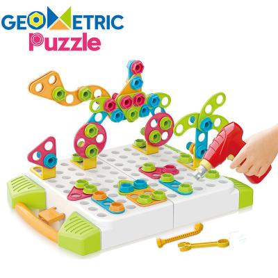 China Teaching Tools 129 PCS Geometric Puzzle Building Block With Electric Drill For STEM Education for sale