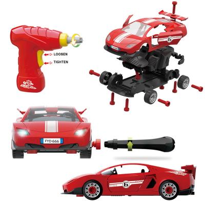 China STEM Non-Toxic Race Car Assemble Car Construction Vehicle Disassemble Toy Electric Drill with Realistic Sounds and Lights for sale