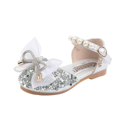 China 2021 light spring and new fashionable summer kids sandals high heel 3cm crystal shoes fashion girls bow kont princess shoes kids for sale