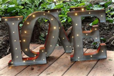 China Las letras de la luz del amor del metal LED del vintage impermeabilizan 3D para el banquete de boda en venta