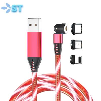 China 540 Degree Magnetic Usb Cable 540 In1 Degree Rotate 3 Fast Charger Data Cable Led Luminous Flowing Magnetic USB Charging Cable for sale