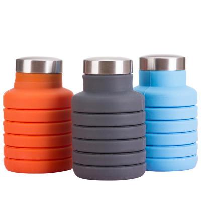 China Lai Crystal Wholesale 500ml Viable Collapsible Silicone Water Bottle With Stainless Steel Lid for sale