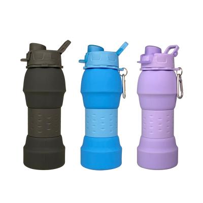 China 2021 Viable Eco-friendly Water Bottles Silicone Collapsible Water Bottles With Handle Lid For Sports for sale