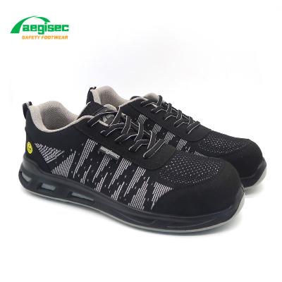 China AEGISEC Breathable PU Injection Anti Static Fly Knit+Microfiber ESD Safety Shoes With Compound Toe Cap Prevent Puncture Men Work Shoes for sale