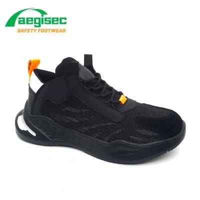 China AEGISEC Breathable Cement Construction Steel Toe Cap Safety Shoes Fly Knit Rubber Sole To Prevent Puncture Industrial Work Safety Boots for sale