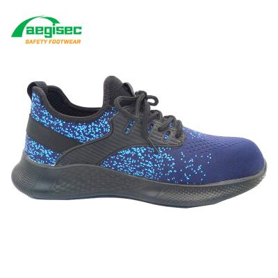 China AEGISEC Breathable Cement Construction Steel Toe Cap Safety Shoes Anti Static Fly Knit Lightweight Sole PU Industry Work Safety Shoes for sale