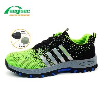 China AEGISEC Breathable CE Steel Toe Safety Shoes Anti Static Fly Knit Lightweight Rubber Sole To Prevent Puncture Industrial Safety Work Shoes for sale