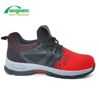 China AEGISEC Breathable CE Steel Toe Cap Safety Shoes Fly Knit Light Slip Resistant Rubber Sole To Prevent Puncture Work Safety Boots for sale