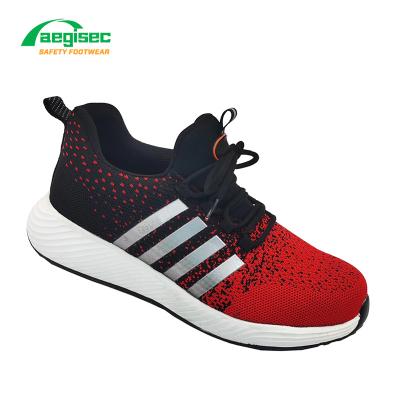 China AEGISEC Breathable Cement Construction Steel Toe Safety Shoes Fly Knit Lightweight Slip Resistant Work Safety Rubber Sole Boots for sale