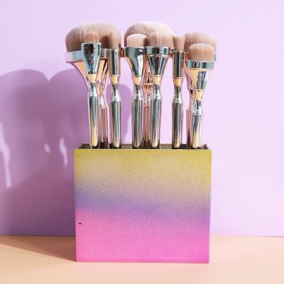 China Angular Blush Rose Gold Luxury Travel Custom Logo Blush Tools Foundation 9pcs Makeup Brush Set for sale