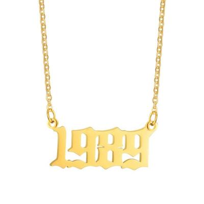 China Trendy Custom Retro Alphabet Necklace CLASSIC Necklace Stainless Steel PVD 18k Gold Plating Number Birth Year Necklaces for sale