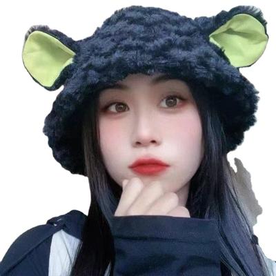 China Plush Lovely winter autumn lamb hat Female fisherman hat plush ears furry moon face small warm ear protection hat for sale