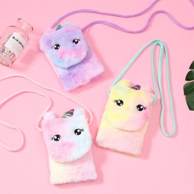 China Plush Unicorn Winter Kids Plush Fanny backpack Unicorn Teen Student cute shoulder bag Cartoon one shoulder crossbody bag for sale